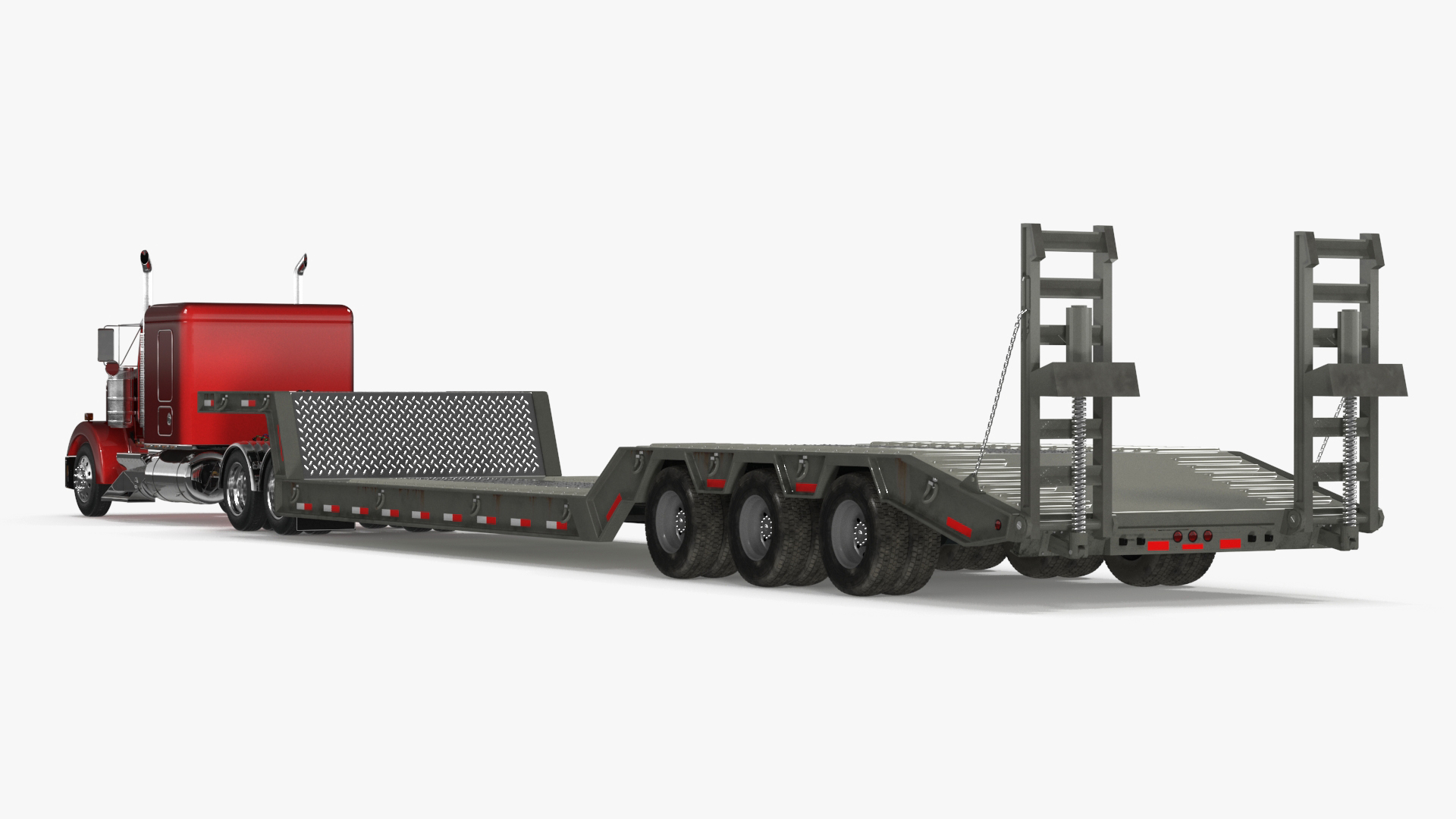 3D Semi Truck with Flatbed Trailer