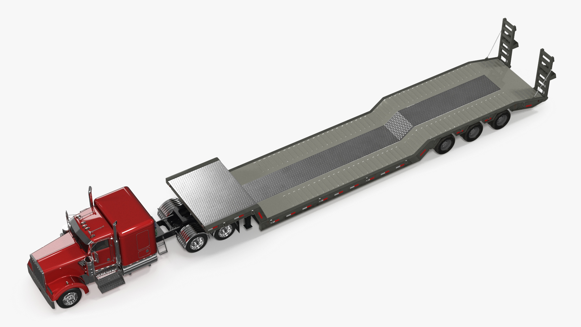 3D Semi Truck with Flatbed Trailer