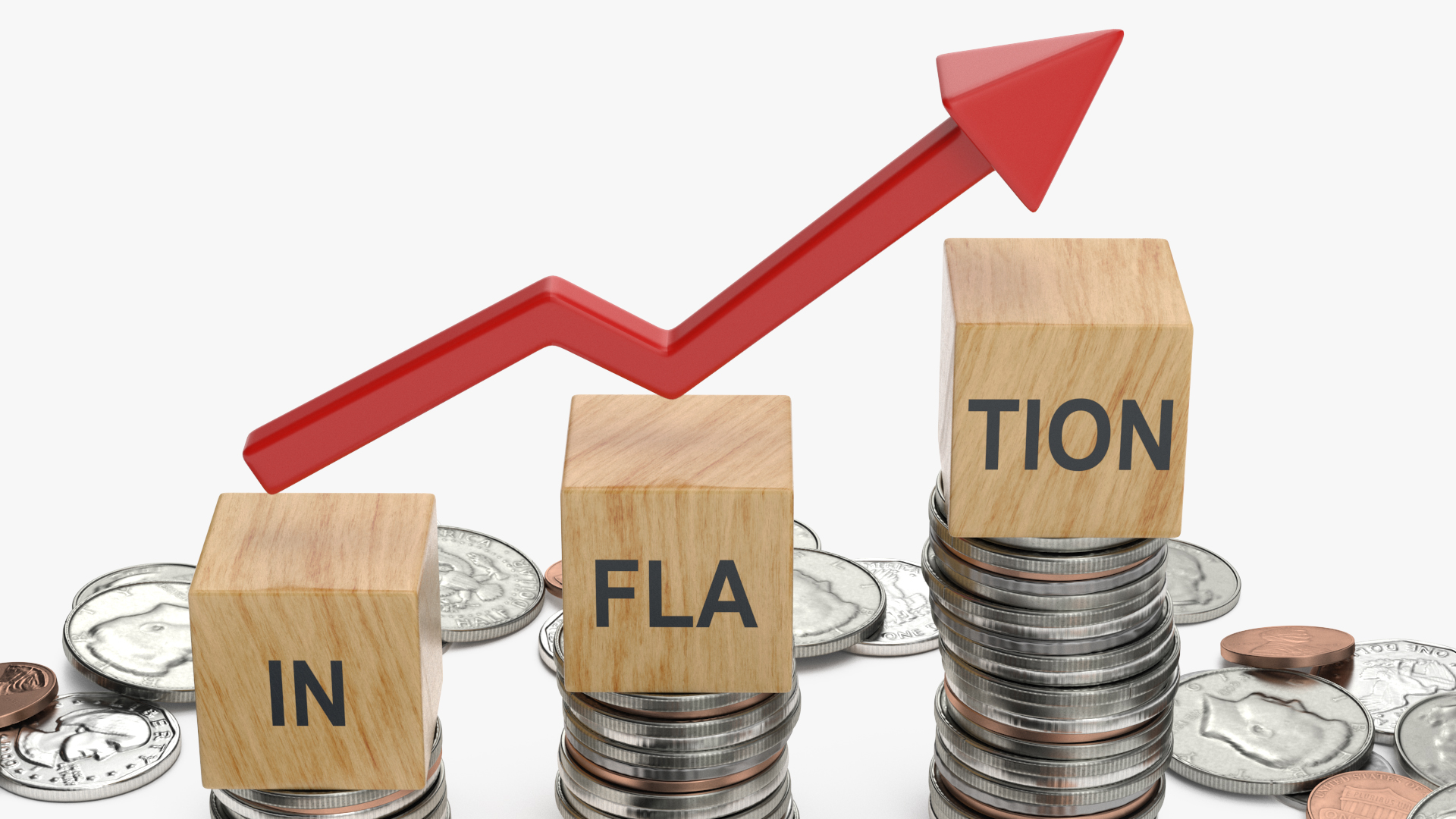 Inflation Arrow Graph with Coins 3D