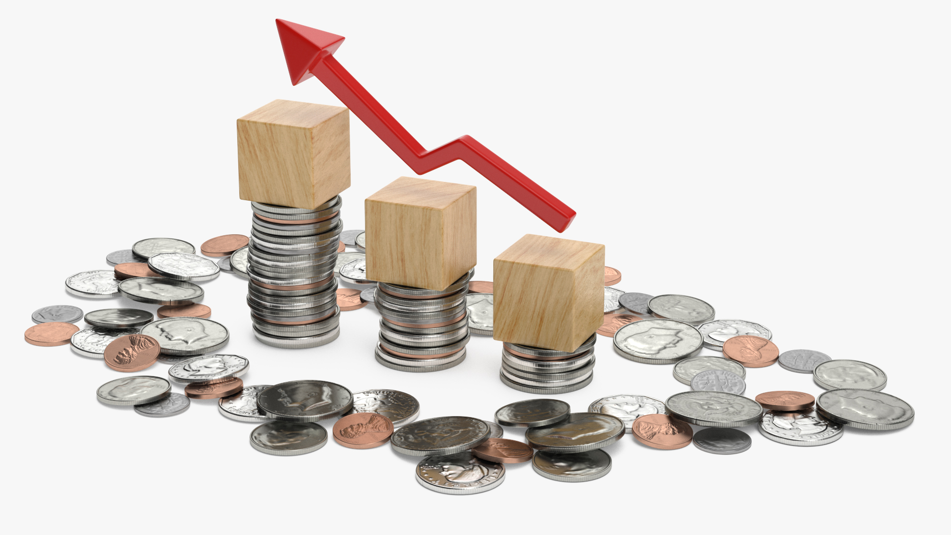 Inflation Arrow Graph with Coins 3D