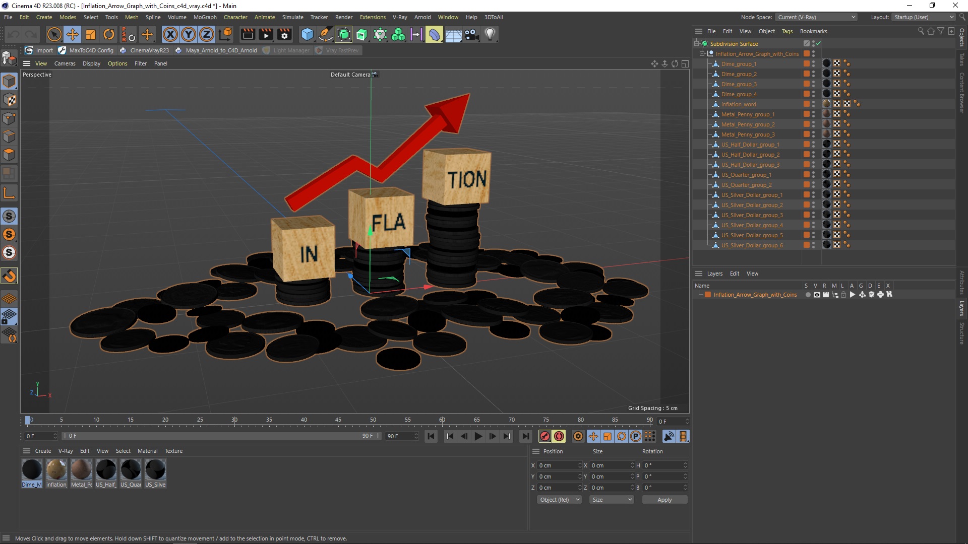 Inflation Arrow Graph with Coins 3D