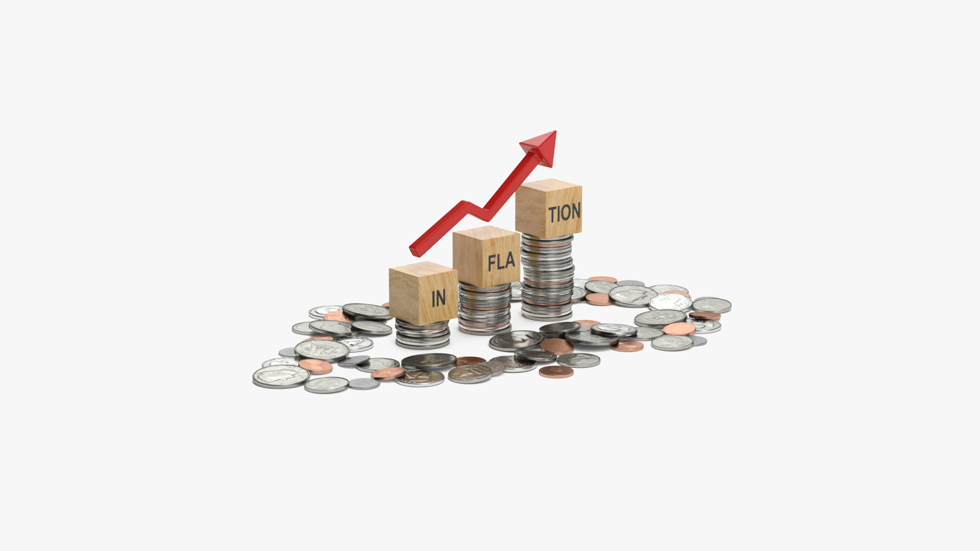 Inflation Arrow Graph with Coins 3D