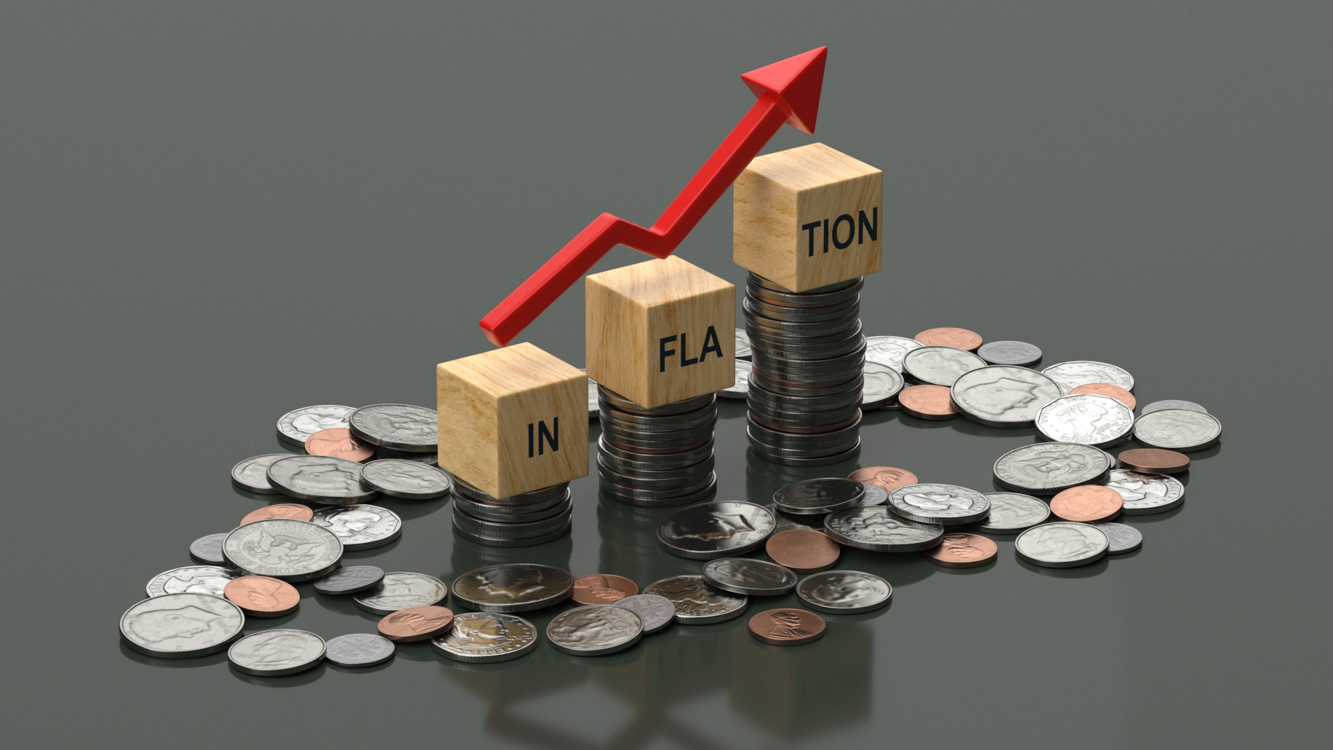 Inflation Arrow Graph with Coins 3D