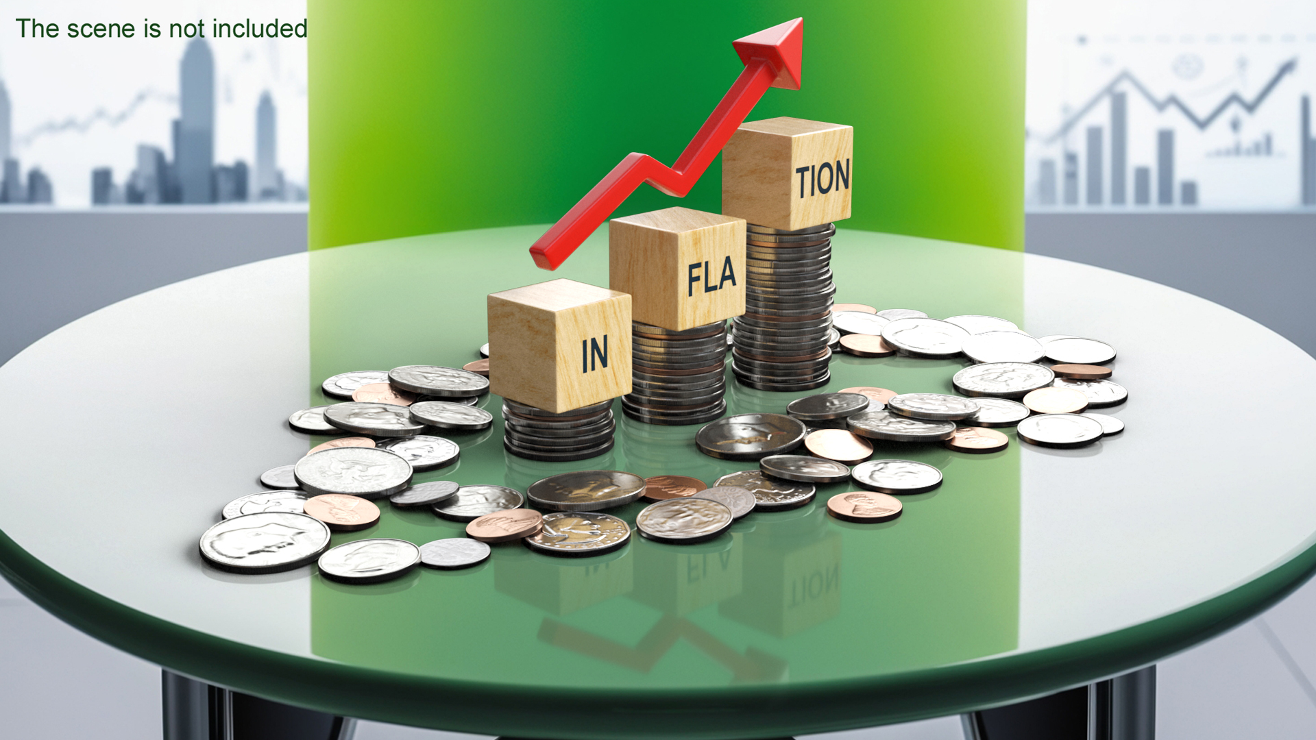 Inflation Arrow Graph with Coins 3D