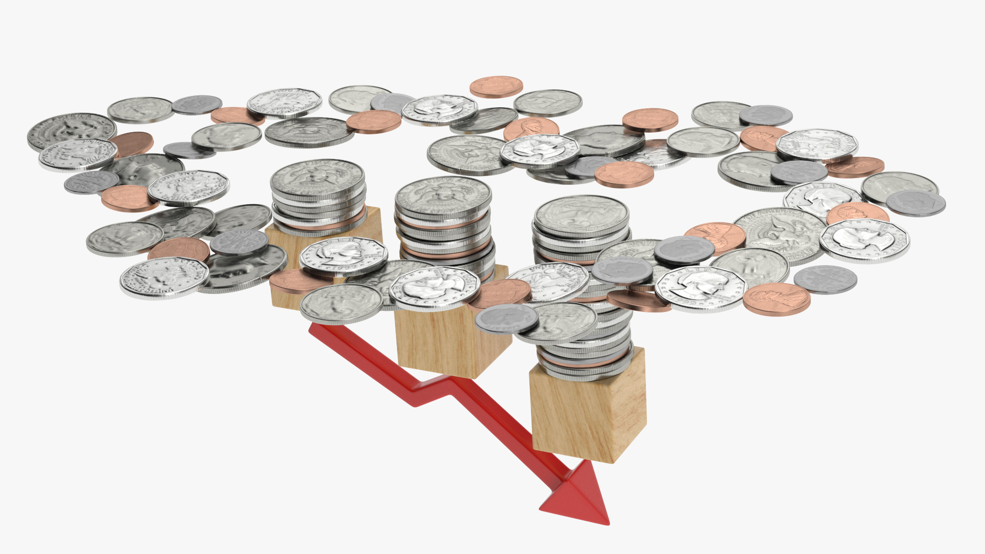 Inflation Arrow Graph with Coins 3D