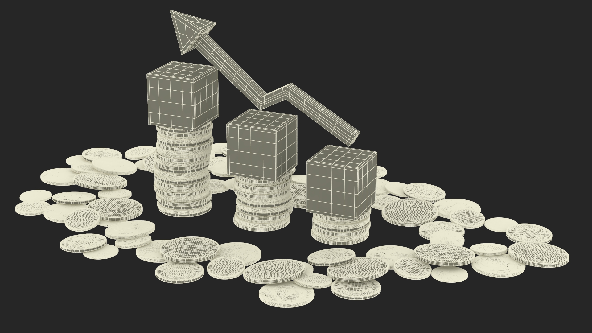 Inflation Arrow Graph with Coins 3D