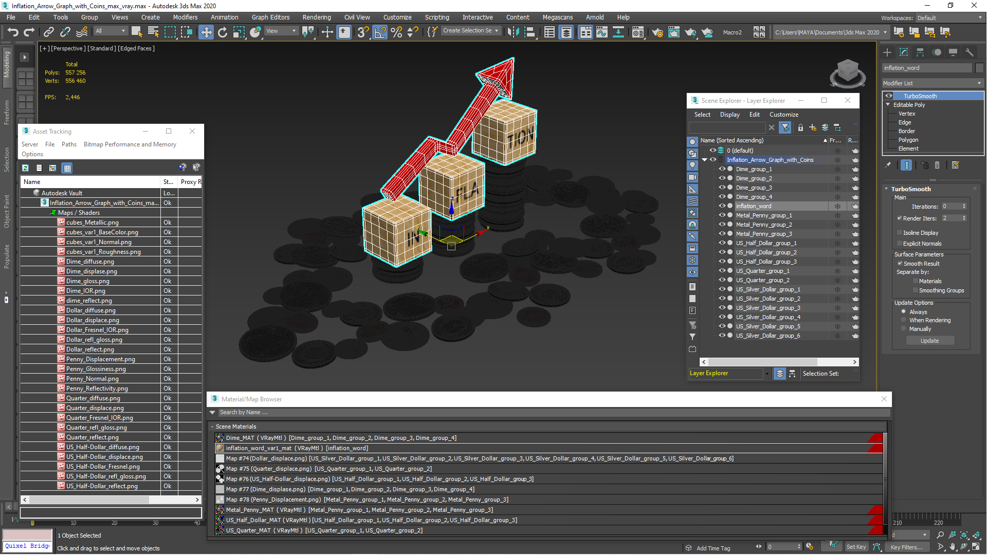 Inflation Arrow Graph with Coins 3D