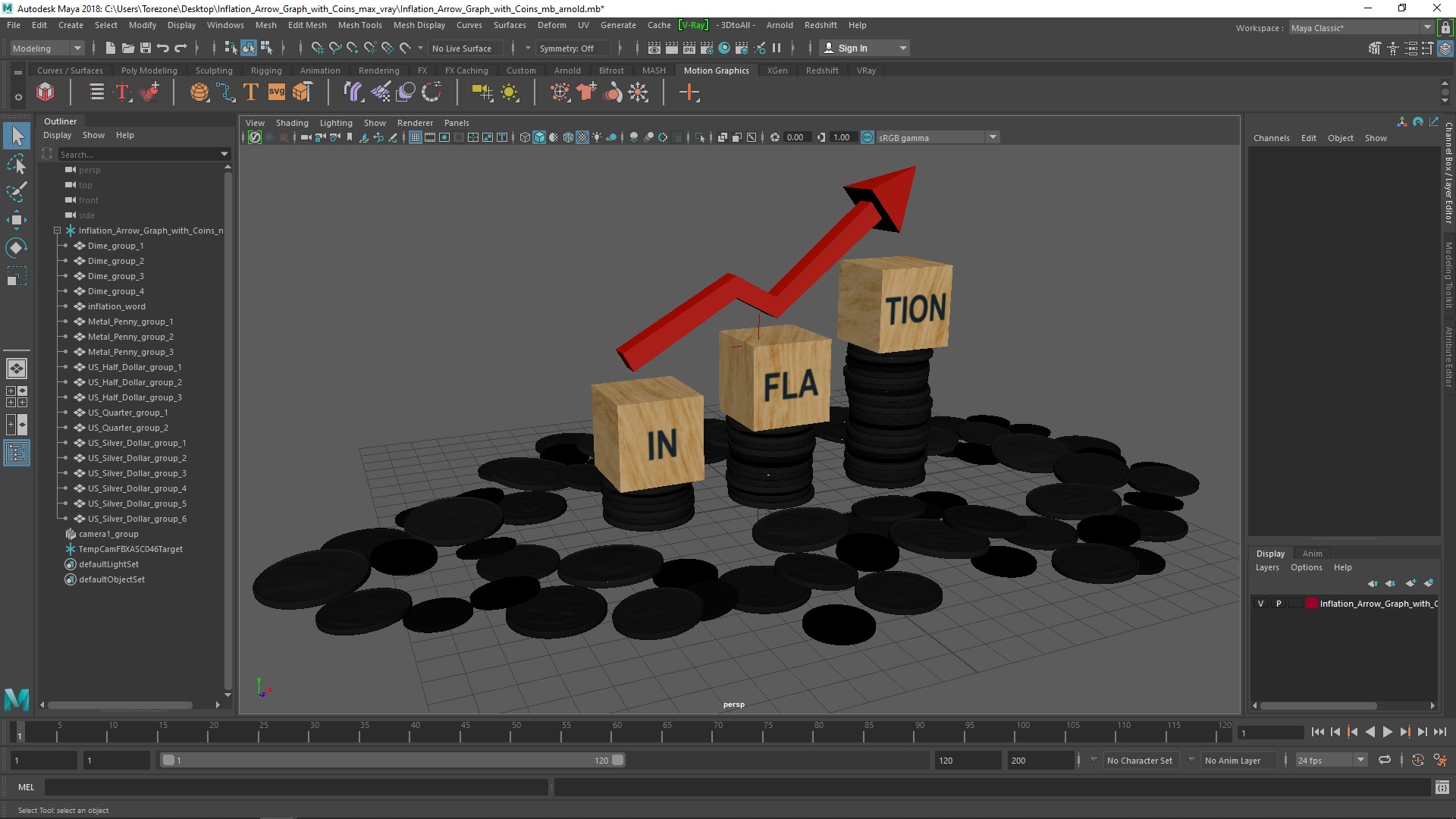 Inflation Arrow Graph with Coins 3D