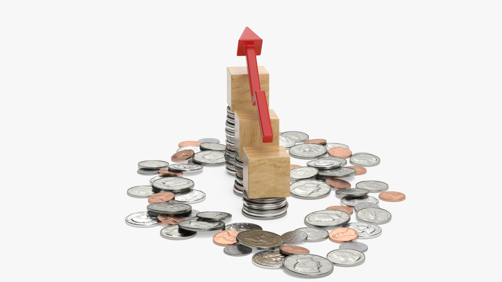 Inflation Arrow Graph with Coins 3D
