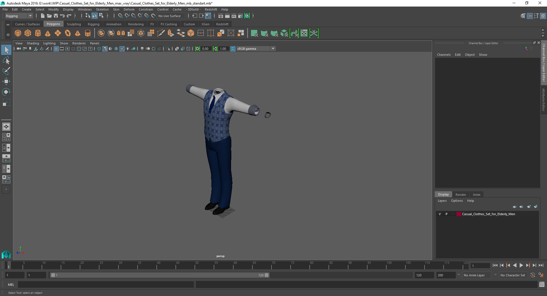 Casual Clothes Set for Elderly Men 3D model