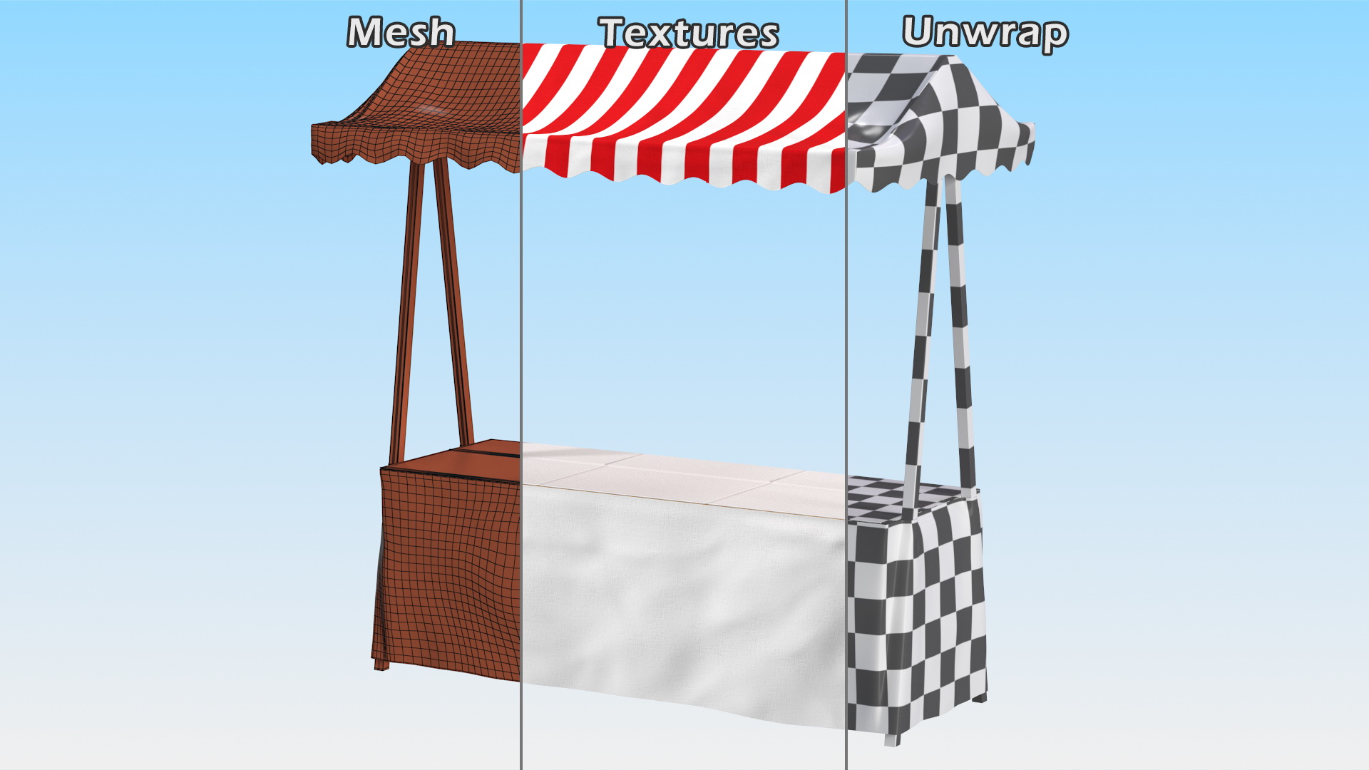 3D model Wooden Market Stall with Cloth