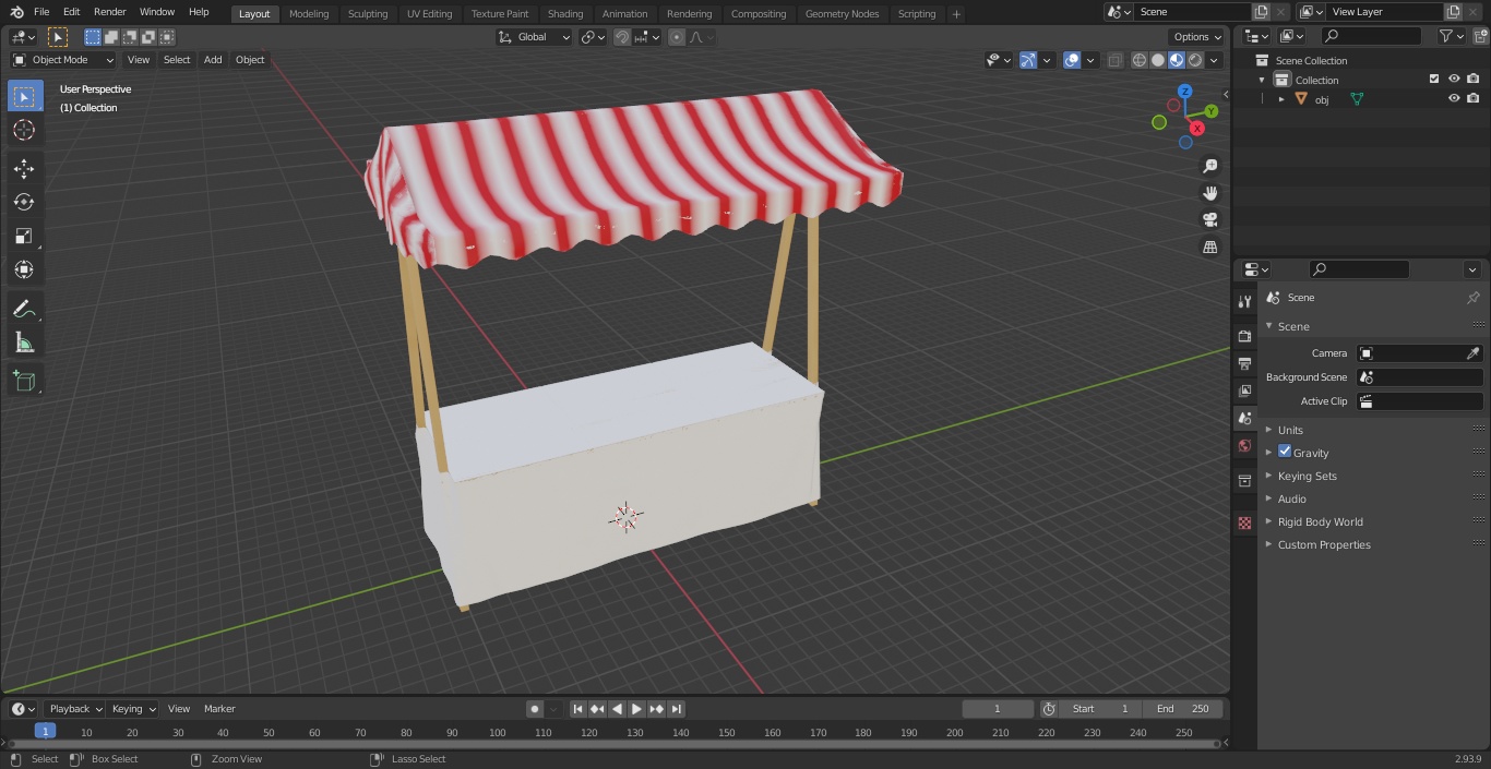 3D model Wooden Market Stall with Cloth