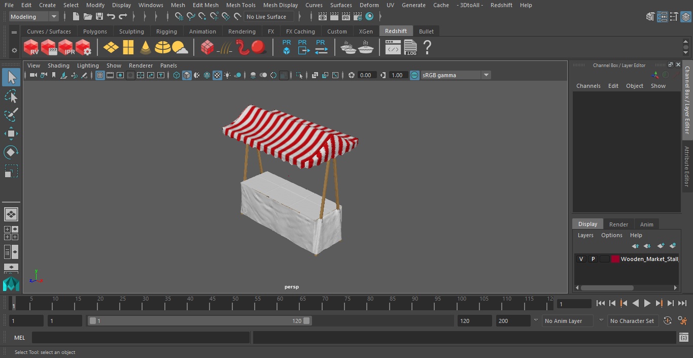3D model Wooden Market Stall with Cloth