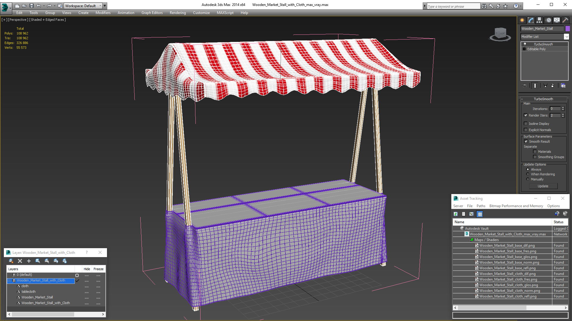 3D model Wooden Market Stall with Cloth