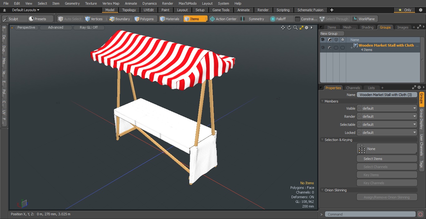 3D model Wooden Market Stall with Cloth