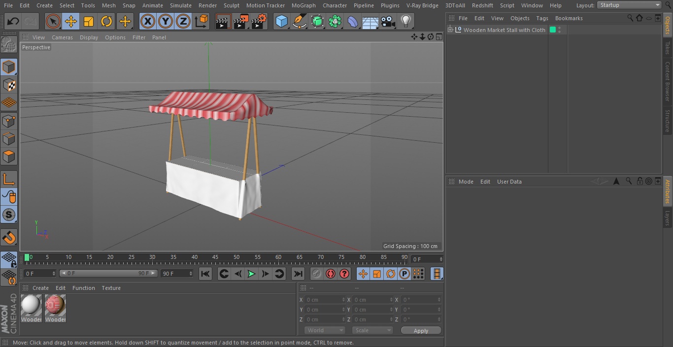 3D model Wooden Market Stall with Cloth