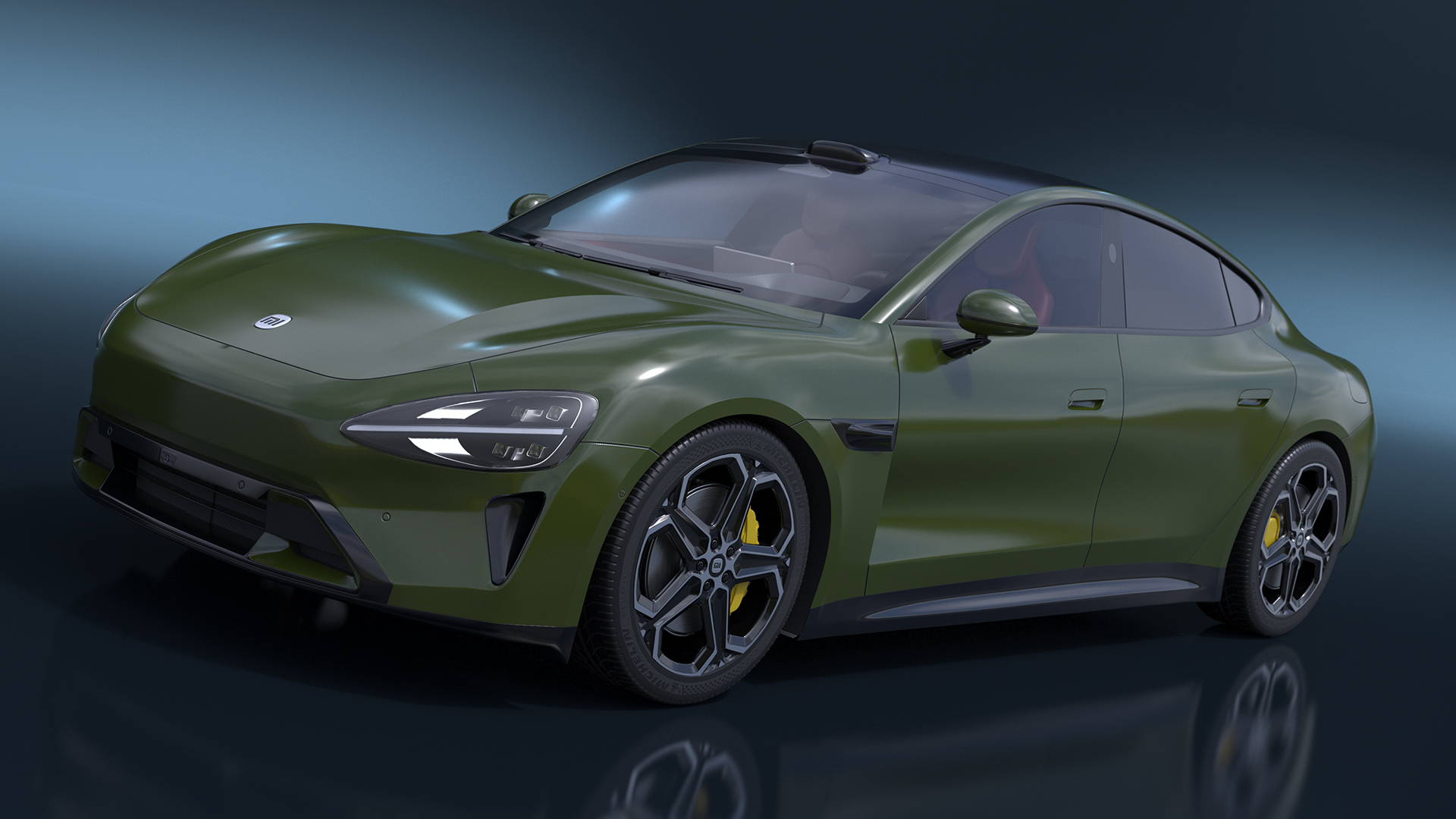 3D Xiaomi SU7 EV Sleek Car 2023 Verdant Green Simplified model