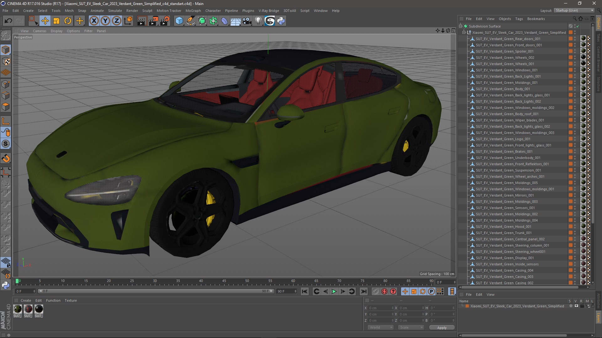 3D Xiaomi SU7 EV Sleek Car 2023 Verdant Green Simplified model
