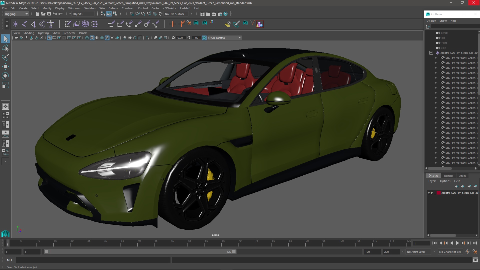 3D Xiaomi SU7 EV Sleek Car 2023 Verdant Green Simplified model