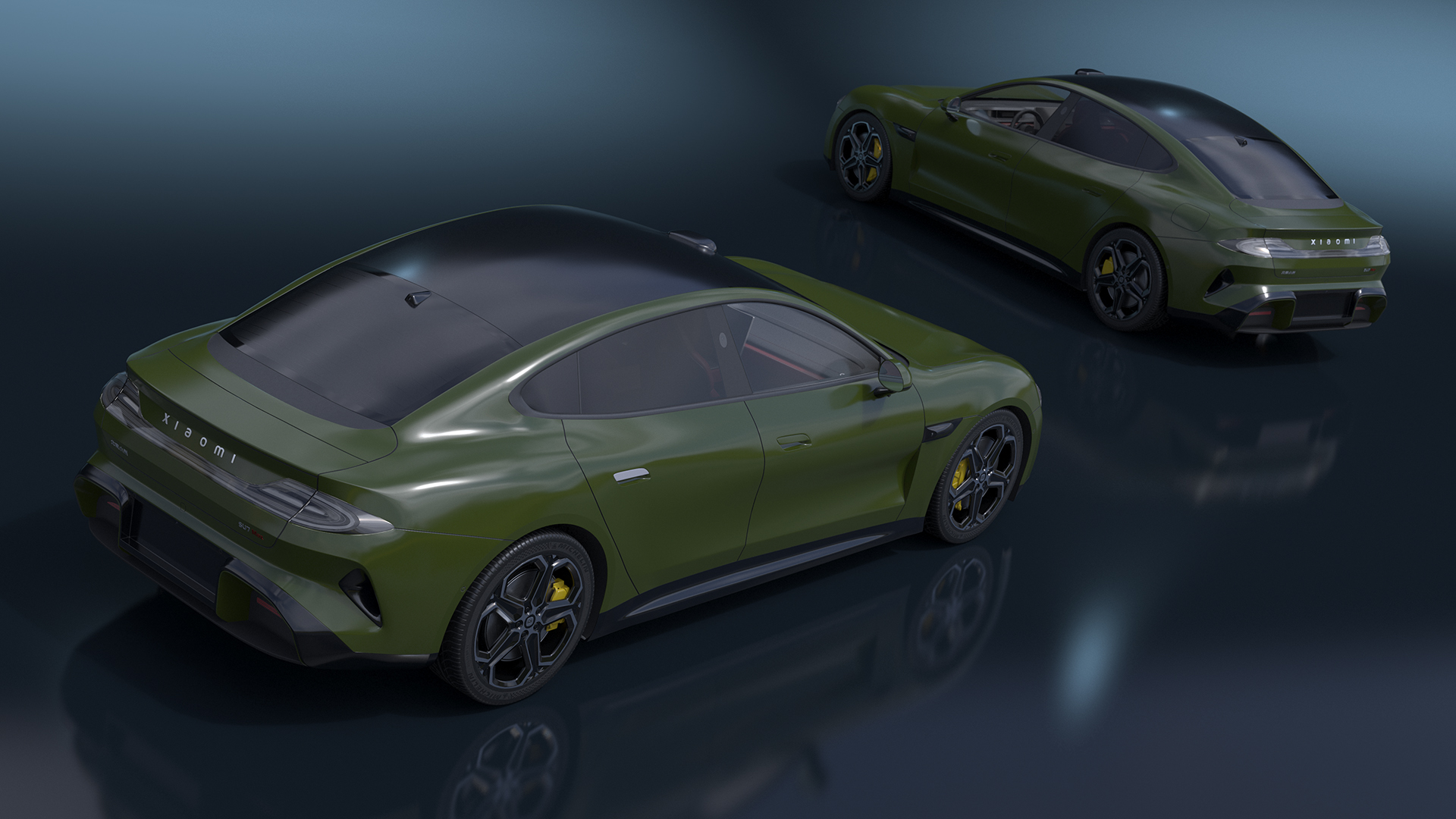 3D Xiaomi SU7 EV Sleek Car 2023 Verdant Green Simplified model