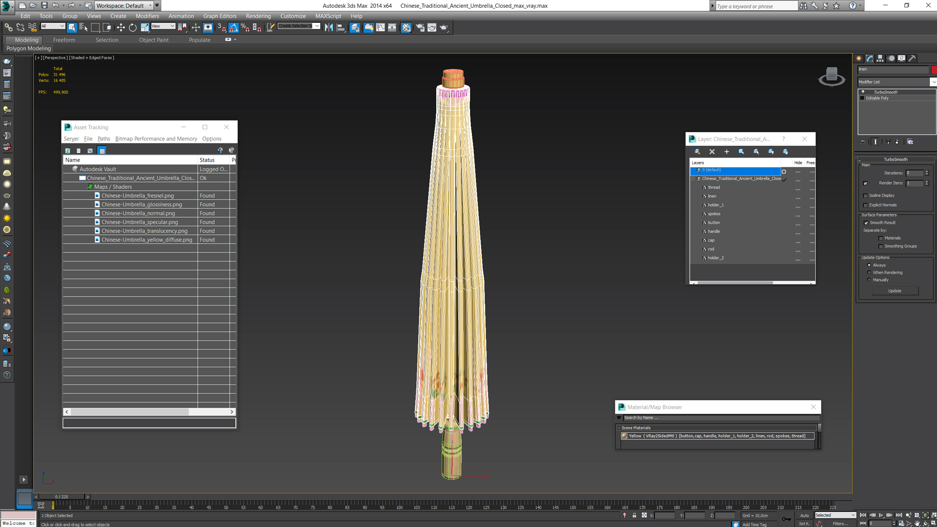 3D Chinese Traditional Ancient Umbrella Closed model