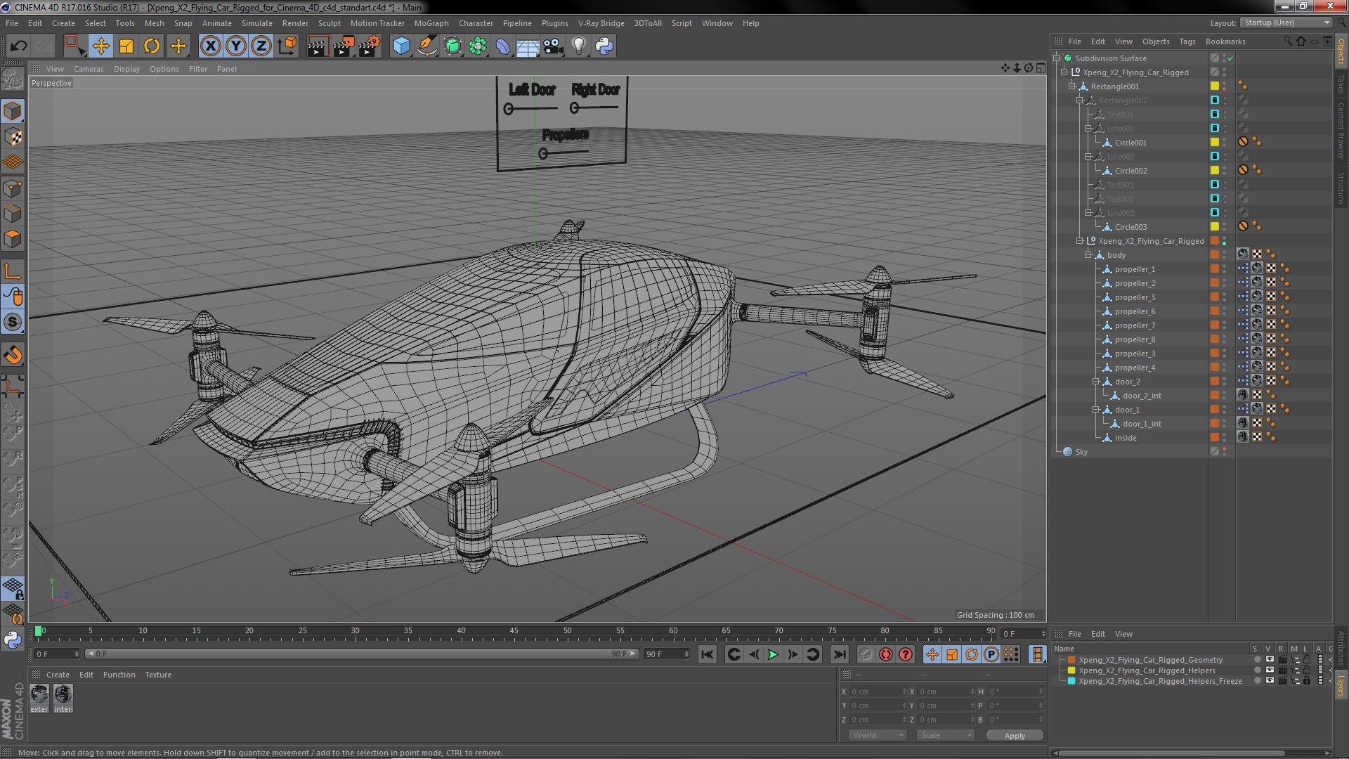 3D model Xpeng X2 Flying Car Rigged for Cinema 4D