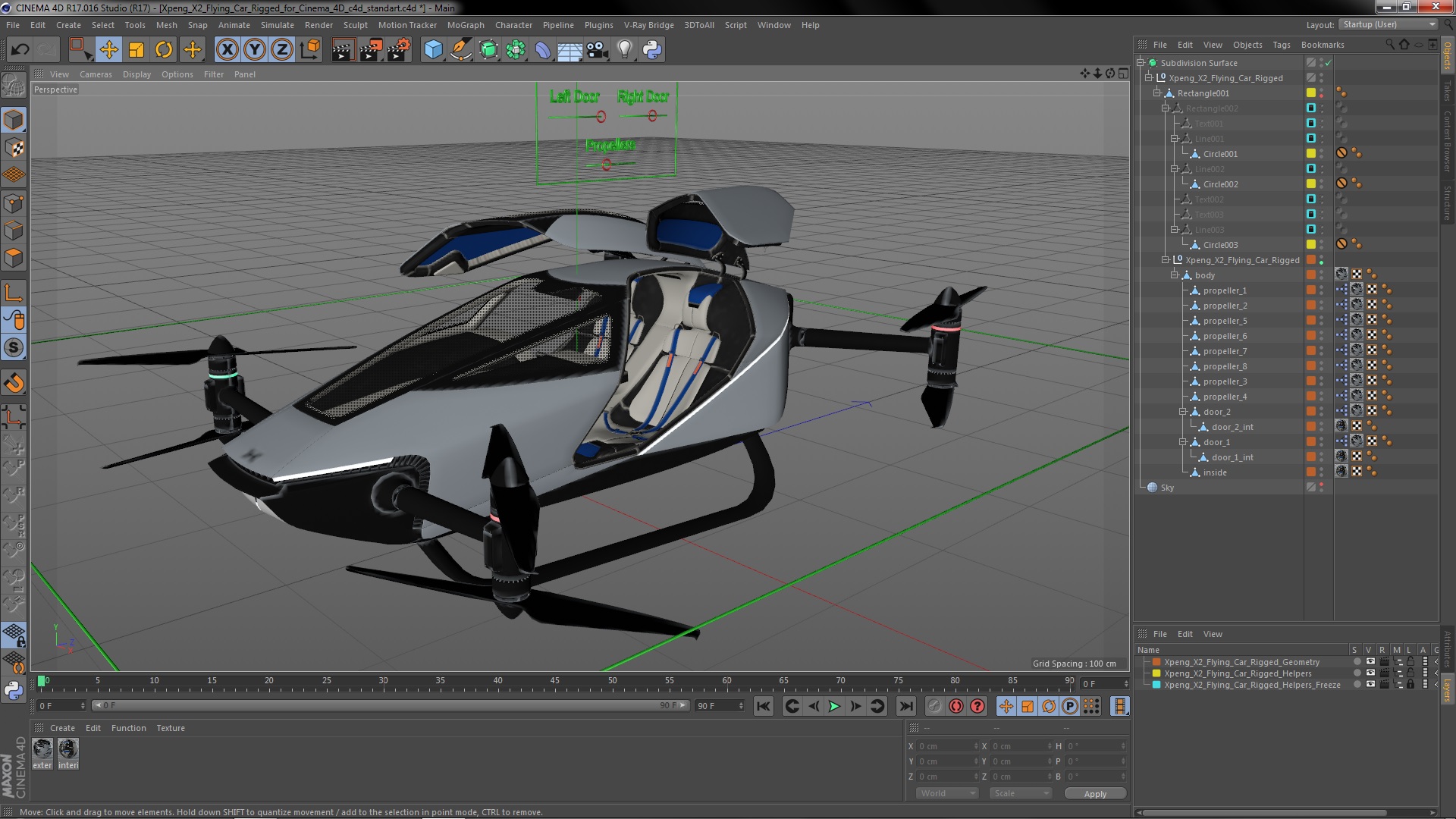 3D model Xpeng X2 Flying Car Rigged for Cinema 4D