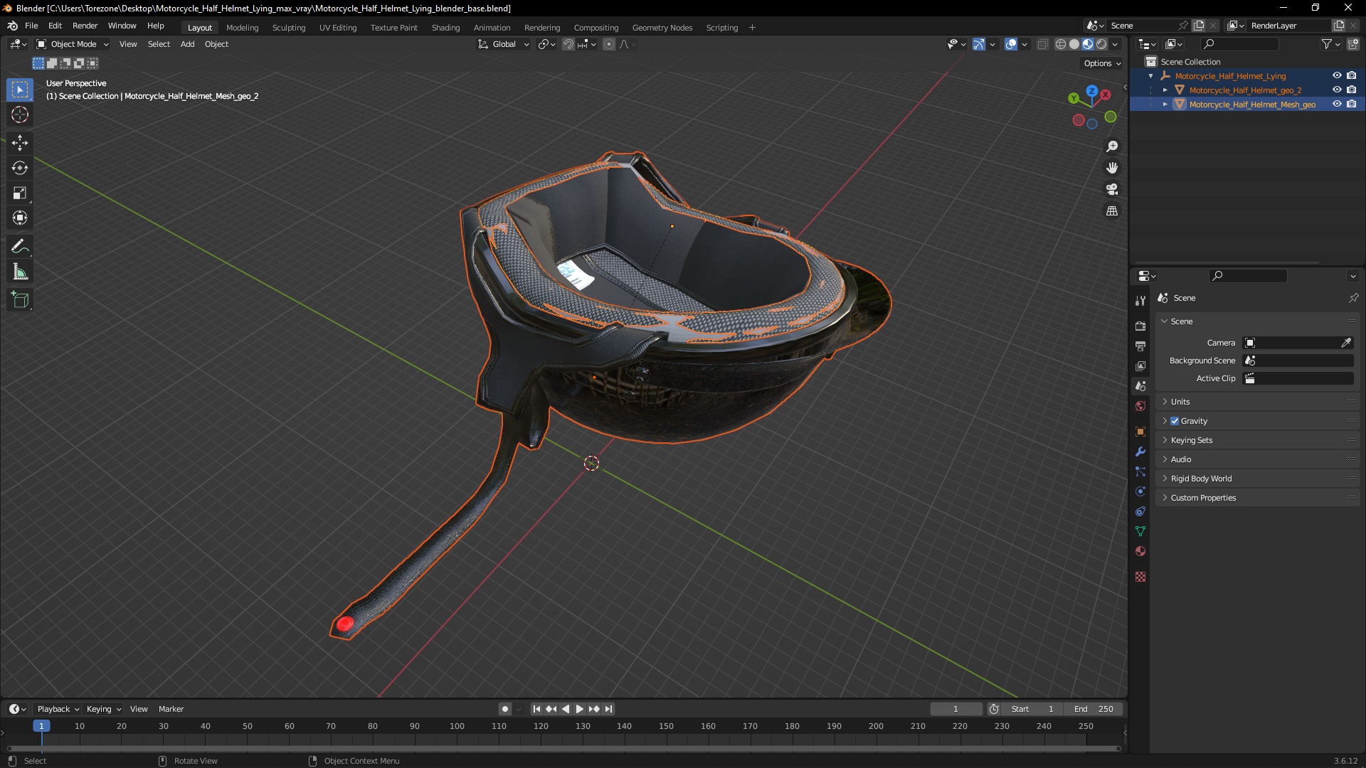 3D Motorcycle Half Helmet Lying model
