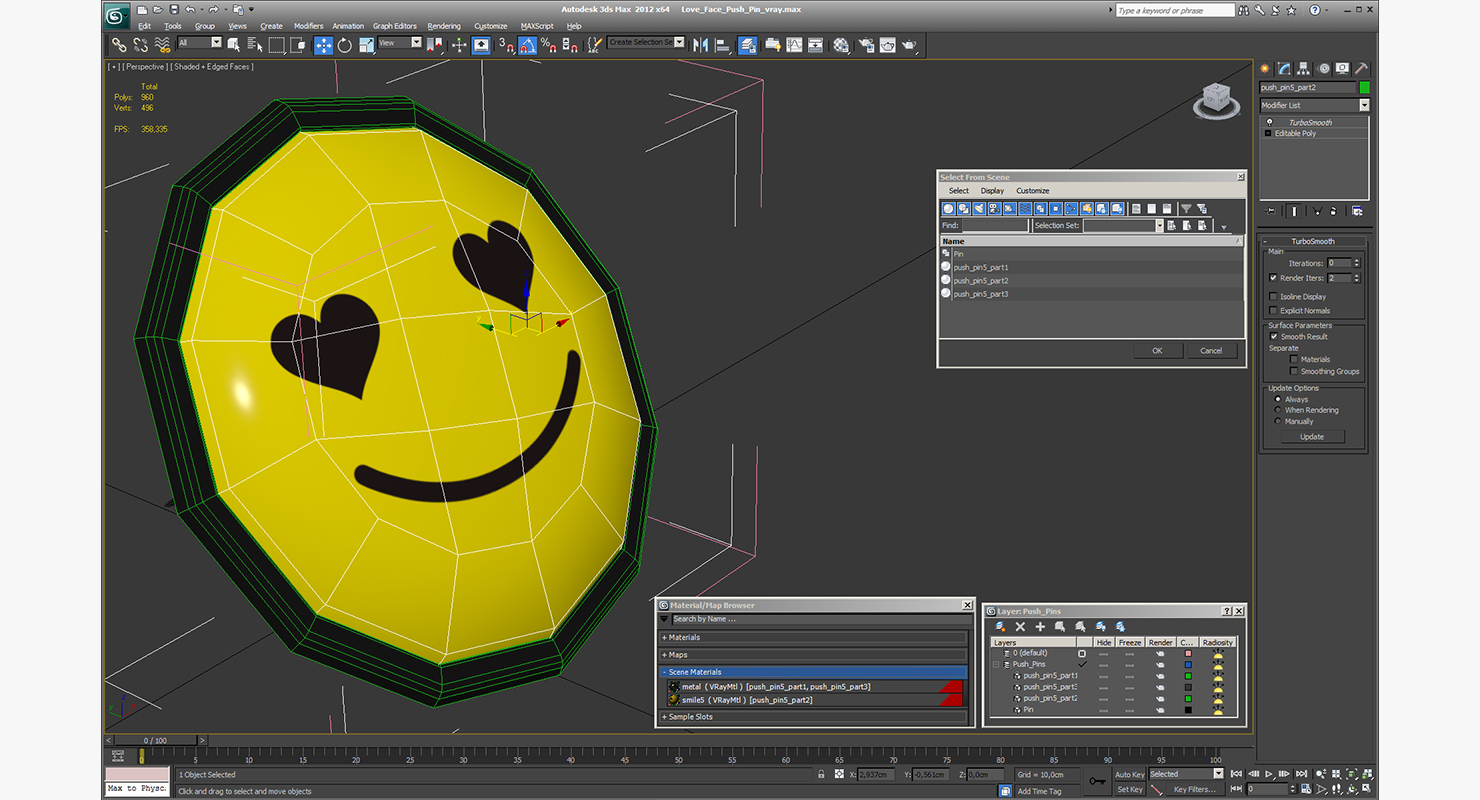 3D Love Face Push Pin model