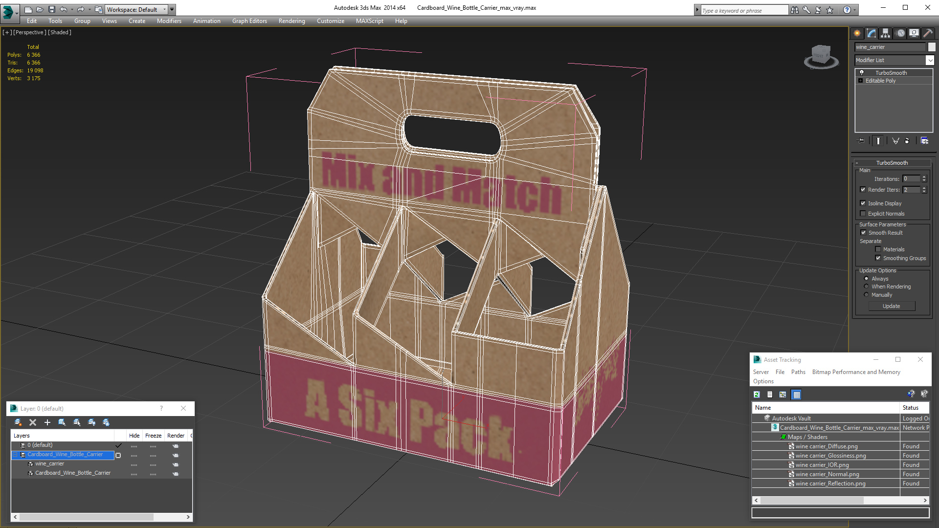 Cardboard Wine Bottle Carrier 3D model