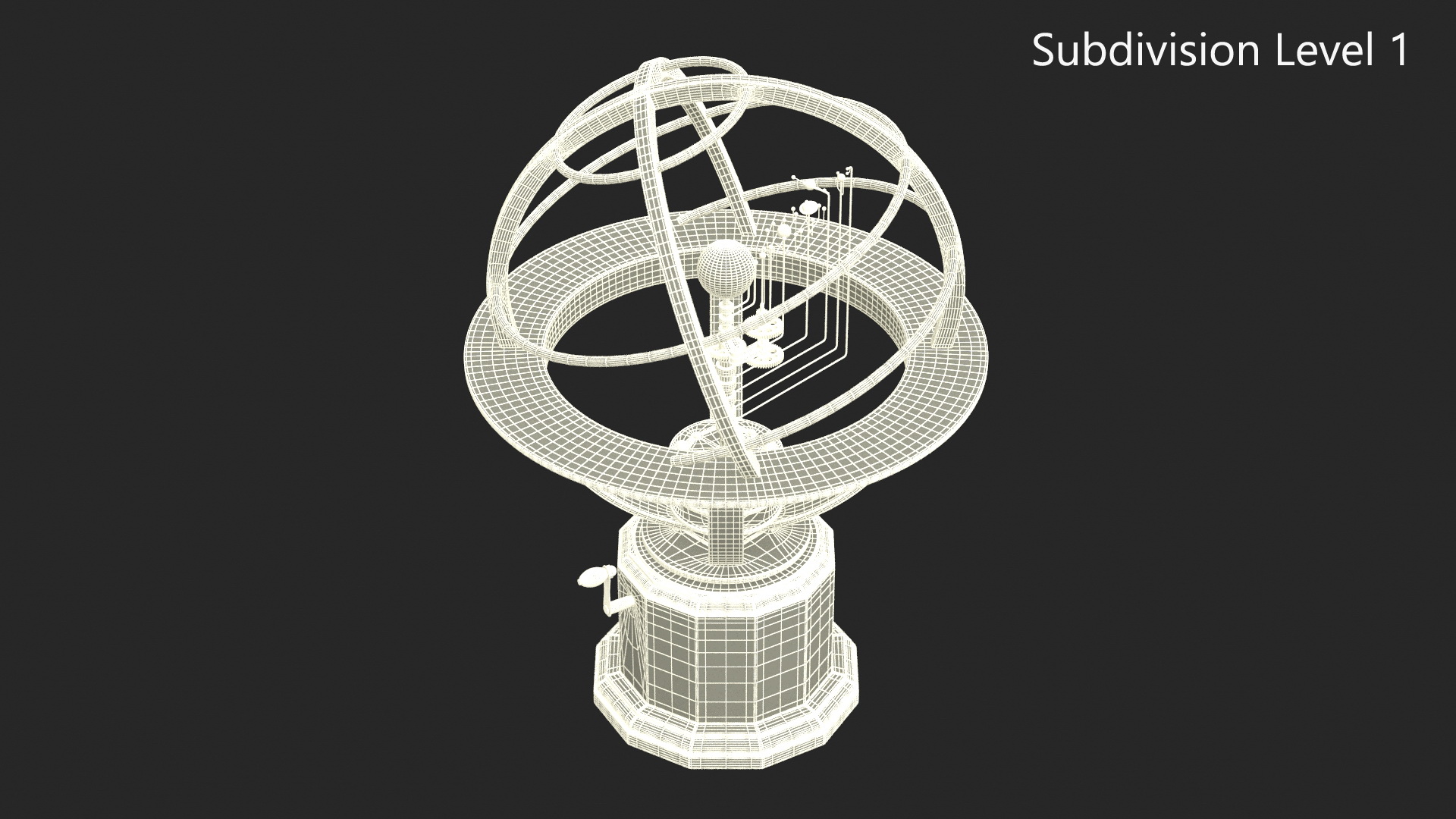 3D Retro Mechanical Solar System Orrery with Wooden Base model