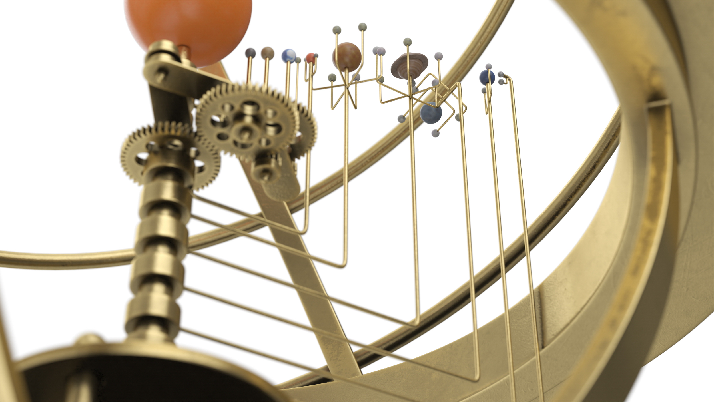 3D Retro Mechanical Solar System Orrery with Wooden Base model