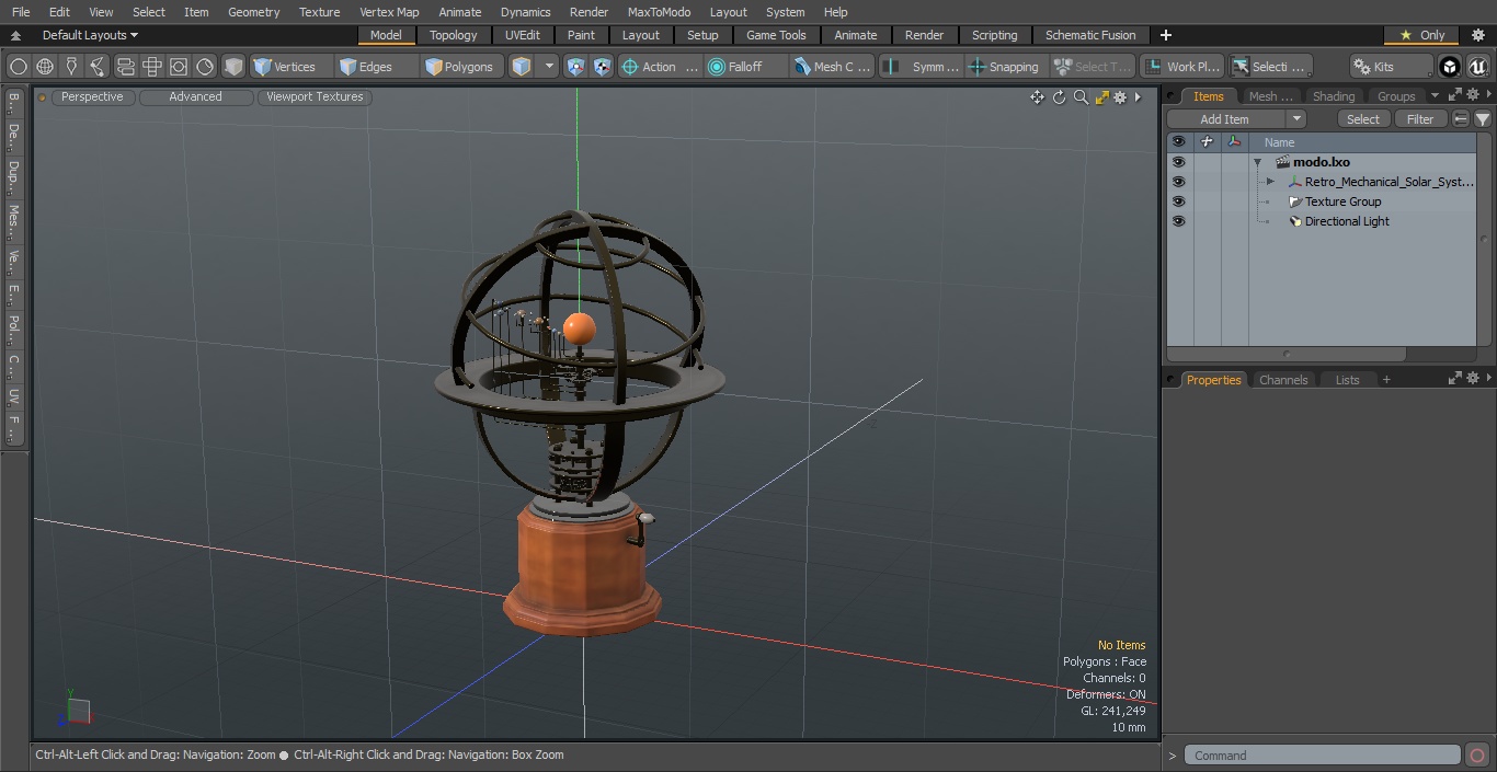 3D Retro Mechanical Solar System Orrery with Wooden Base model
