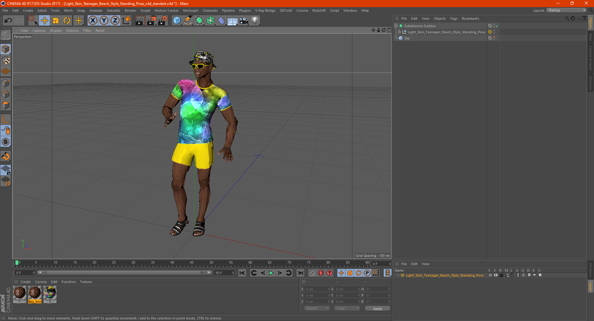 3D model Light Skin Teenager Beach Style Standing Pose