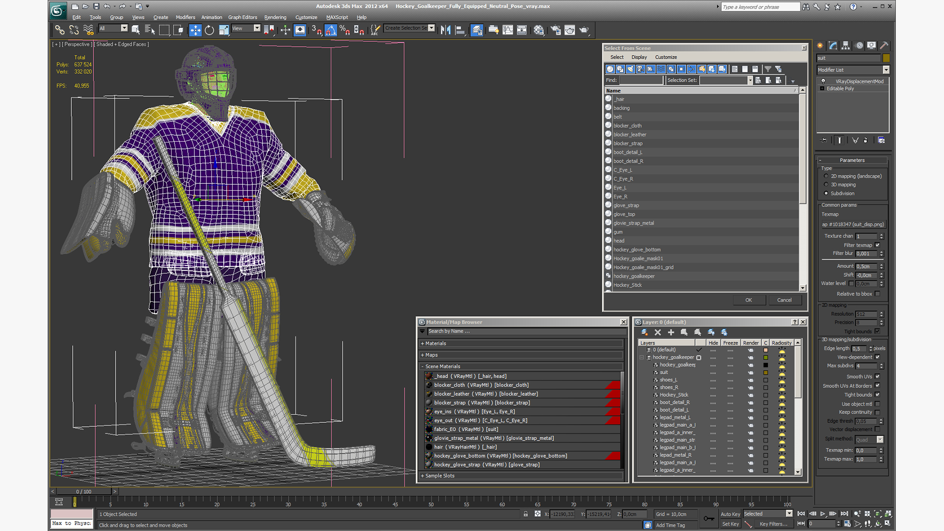 3D model Hockey Goalkeeper Fully Equipped Neutral Pose