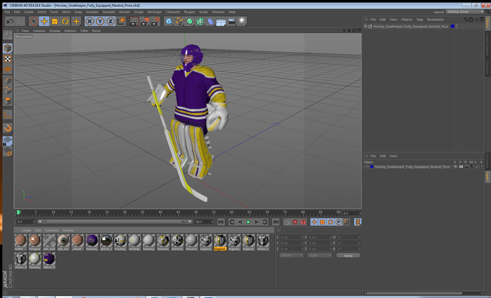 3D model Hockey Goalkeeper Fully Equipped Neutral Pose