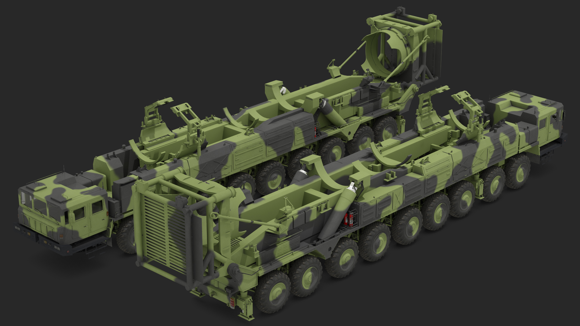 3D model 9 Axle Transporter Erector Launcher Vehicle Rigged