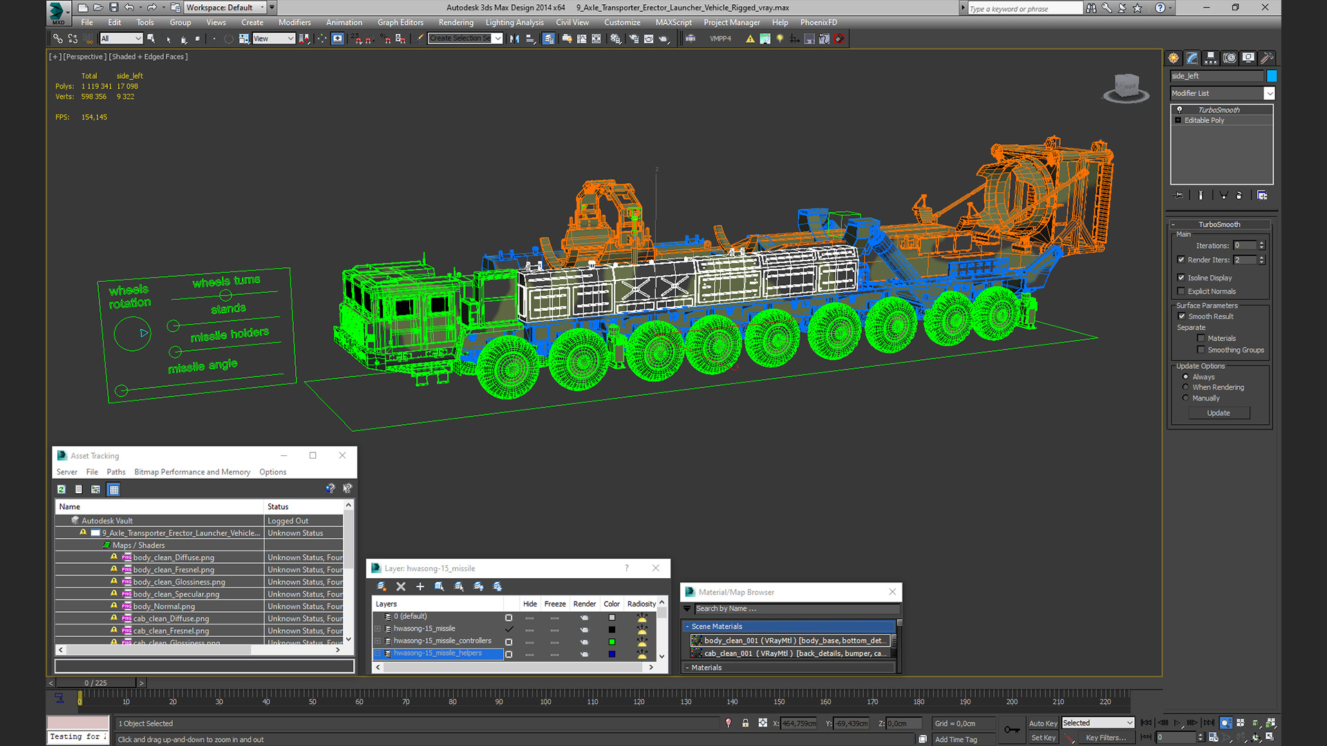 3D model 9 Axle Transporter Erector Launcher Vehicle Rigged