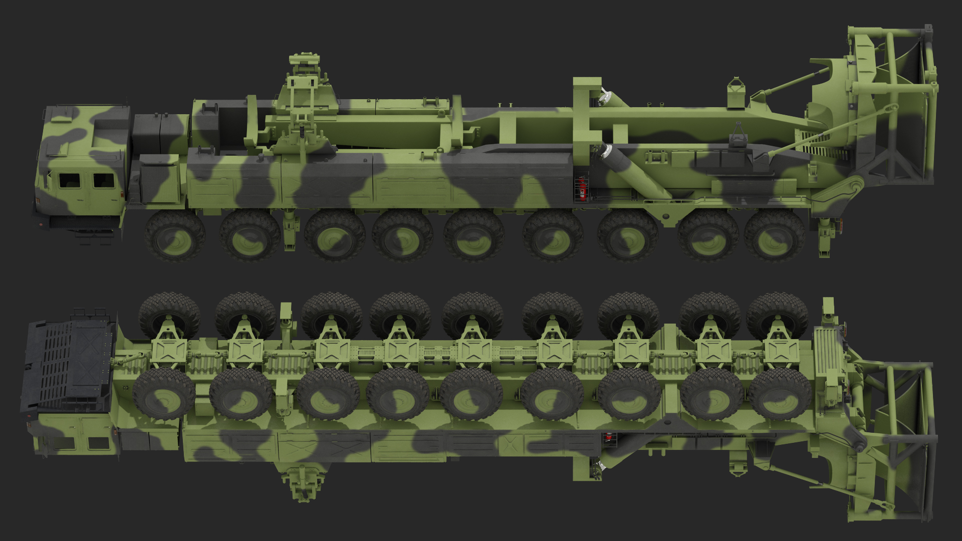 3D model 9 Axle Transporter Erector Launcher Vehicle Rigged