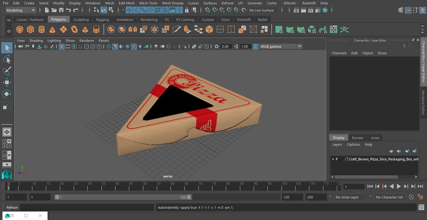 Craft Brown Pizza Slice Packaging Box with Window 3D model