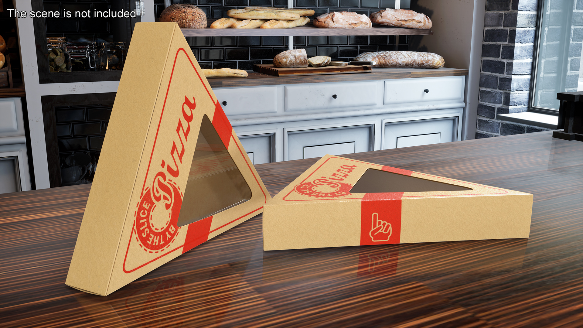 Craft Brown Pizza Slice Packaging Box with Window 3D model