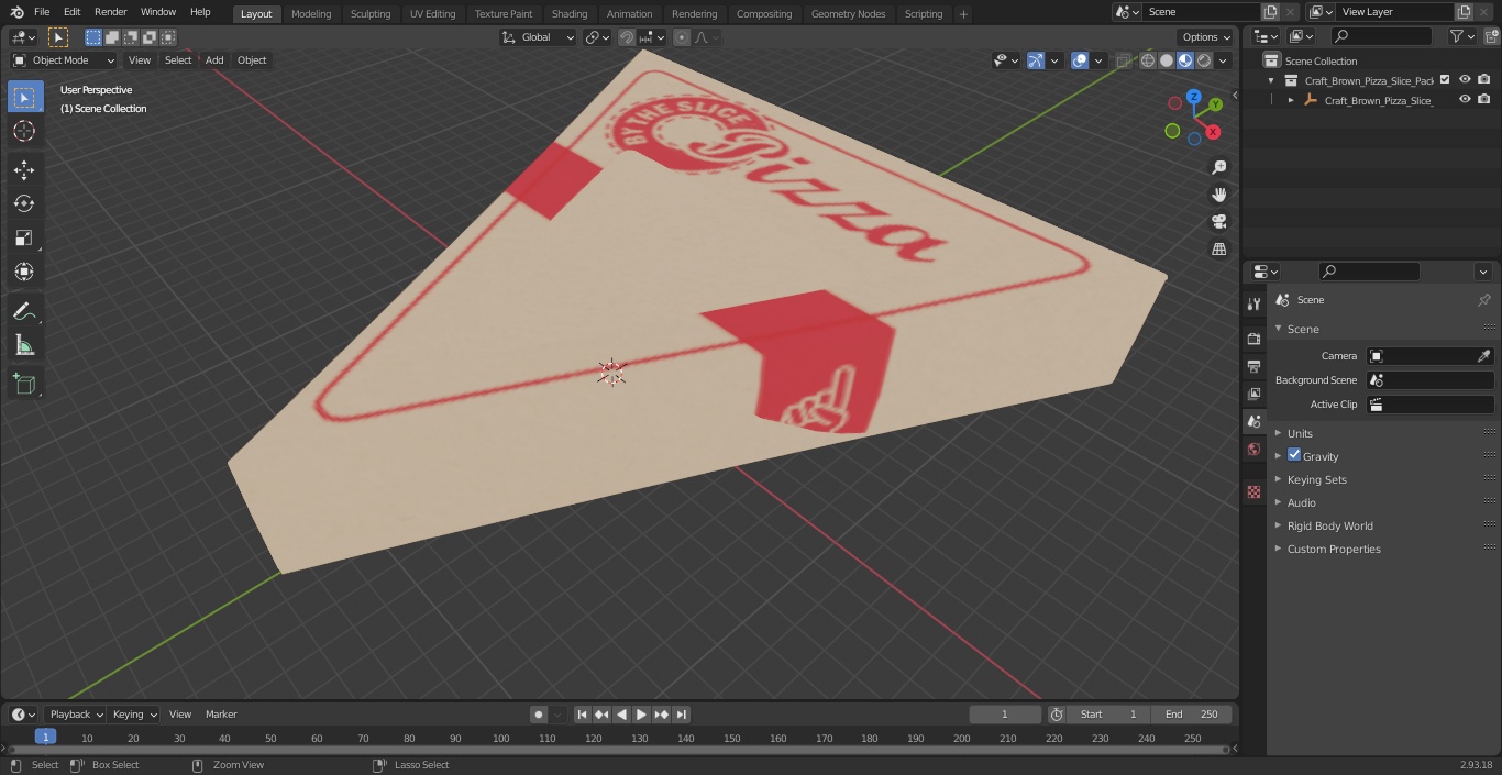Craft Brown Pizza Slice Packaging Box with Window 3D model