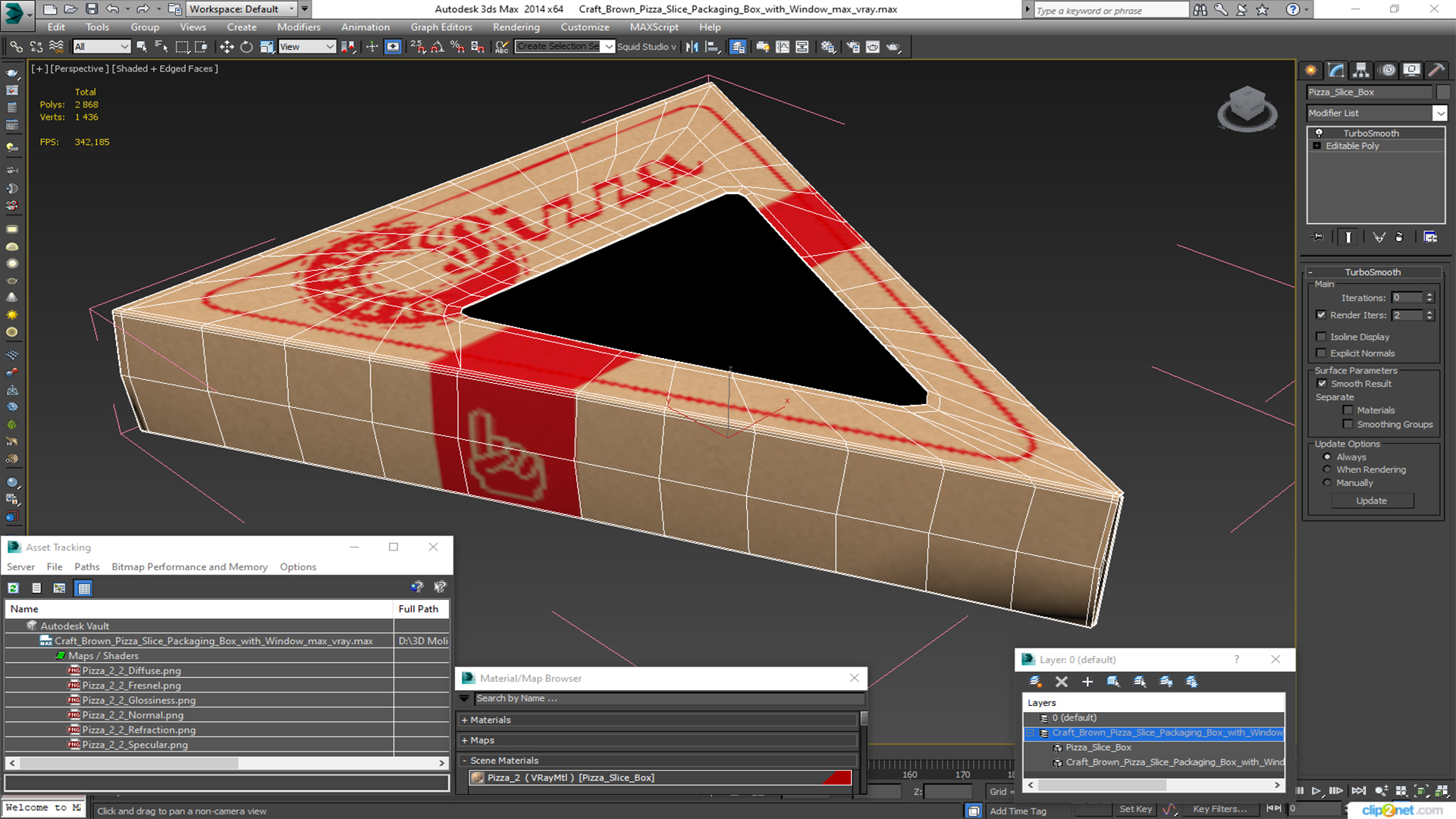 Craft Brown Pizza Slice Packaging Box with Window 3D model