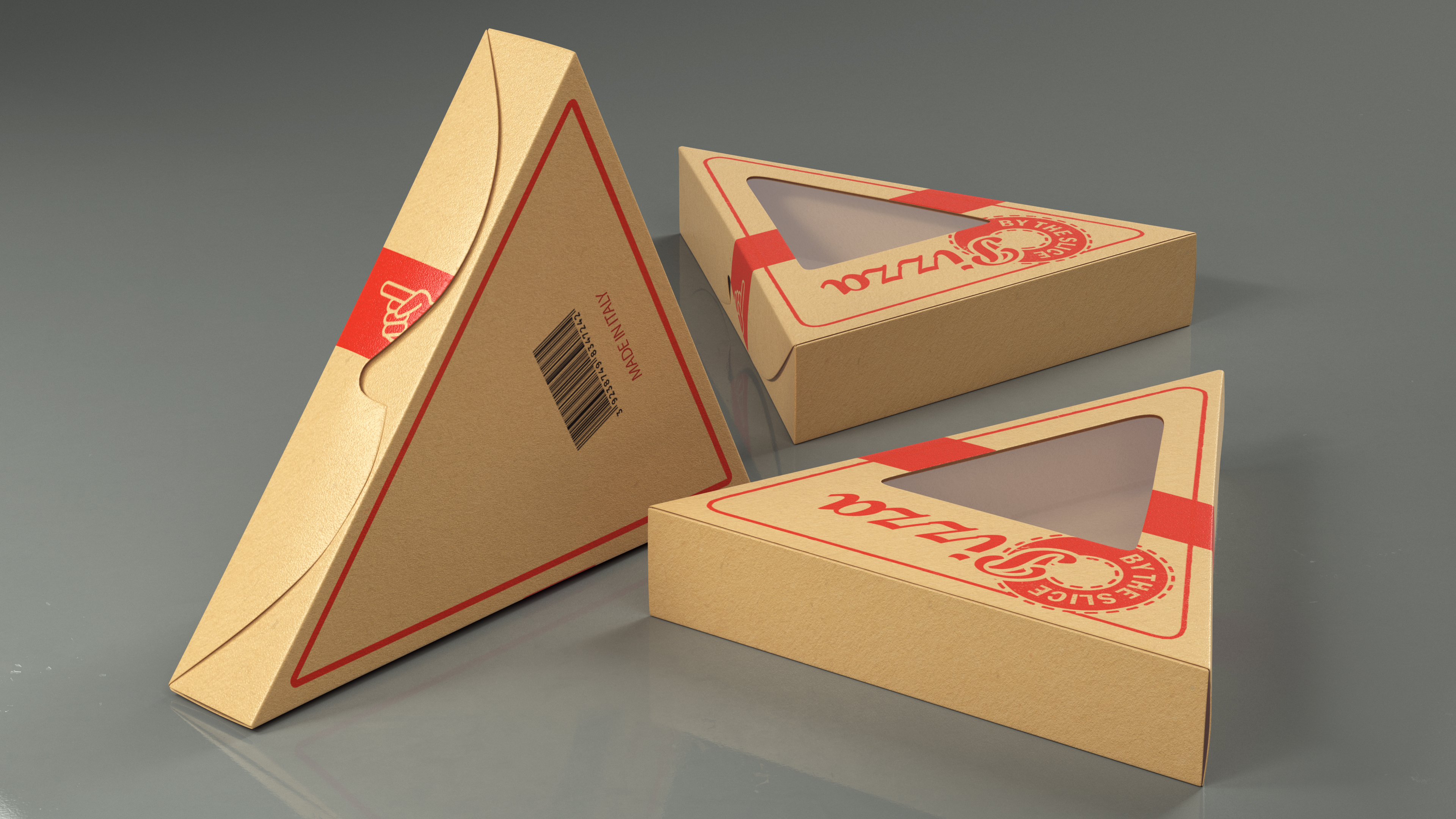 Craft Brown Pizza Slice Packaging Box with Window 3D model