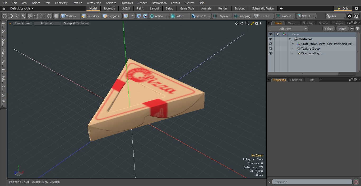 Craft Brown Pizza Slice Packaging Box with Window 3D model