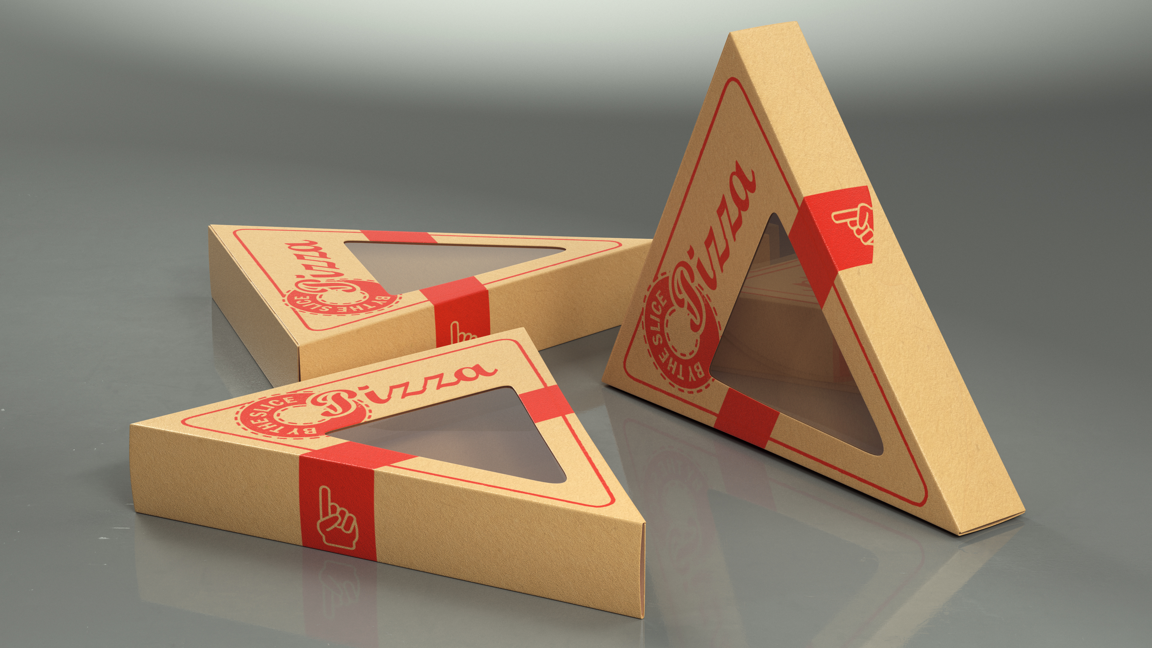 Craft Brown Pizza Slice Packaging Box with Window 3D model