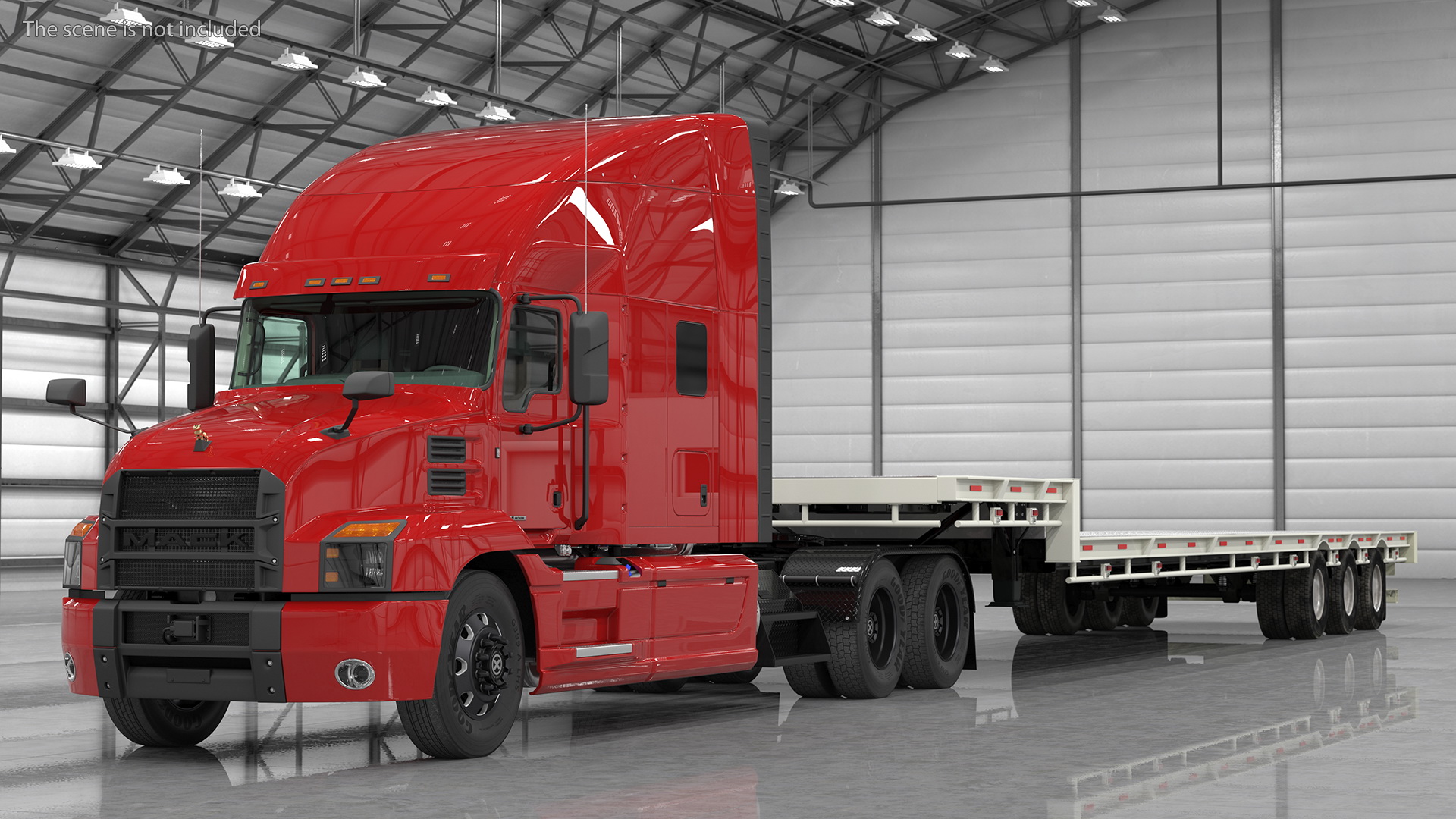 Mack Anthem Truck with Single Drop Tri Axle Extendable Trailer Rigged 3D model