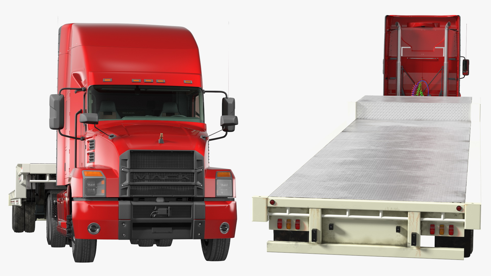 Mack Anthem Truck with Single Drop Tri Axle Extendable Trailer Rigged 3D model