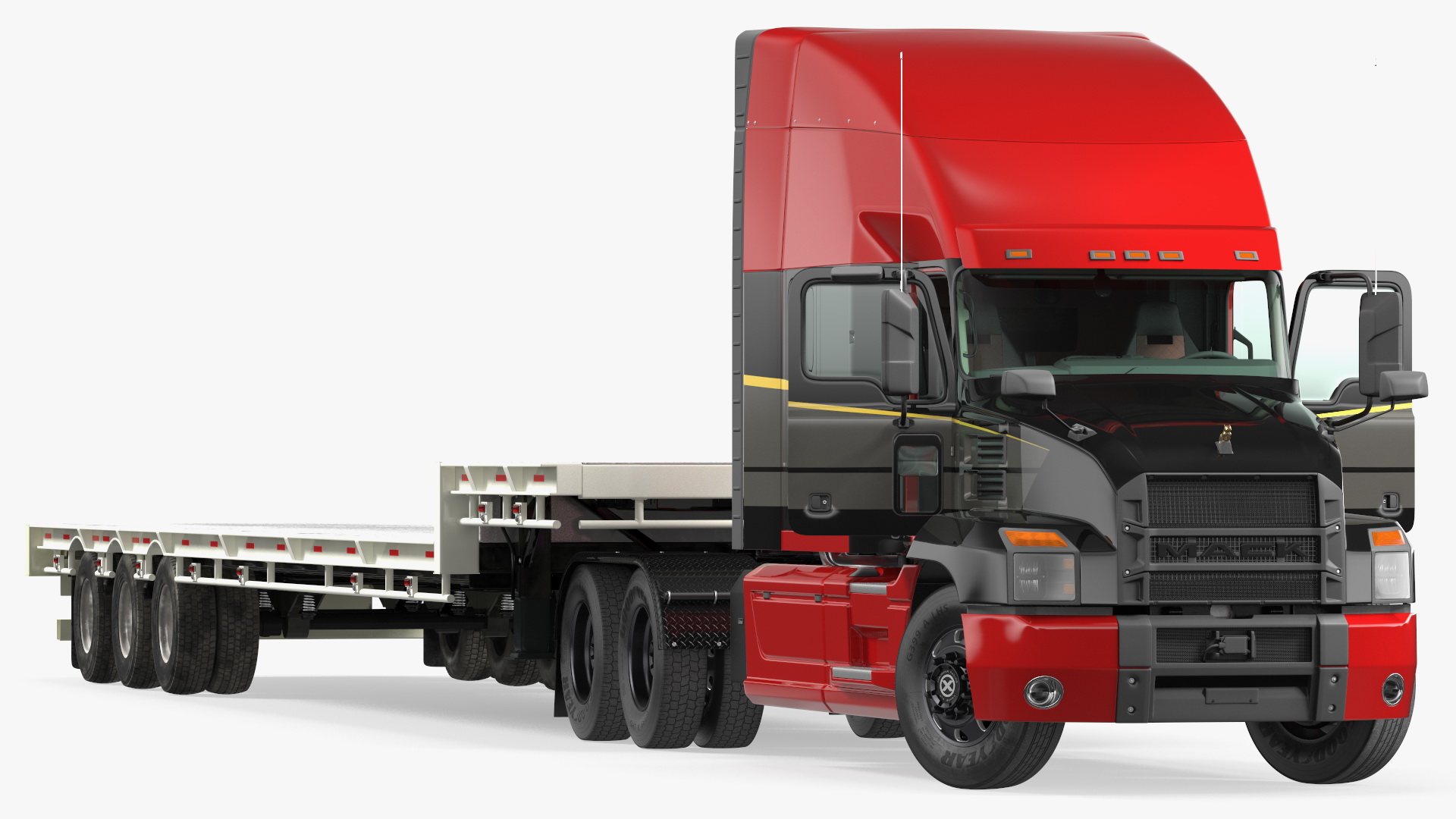 Mack Anthem Truck with Single Drop Tri Axle Extendable Trailer Rigged 3D model