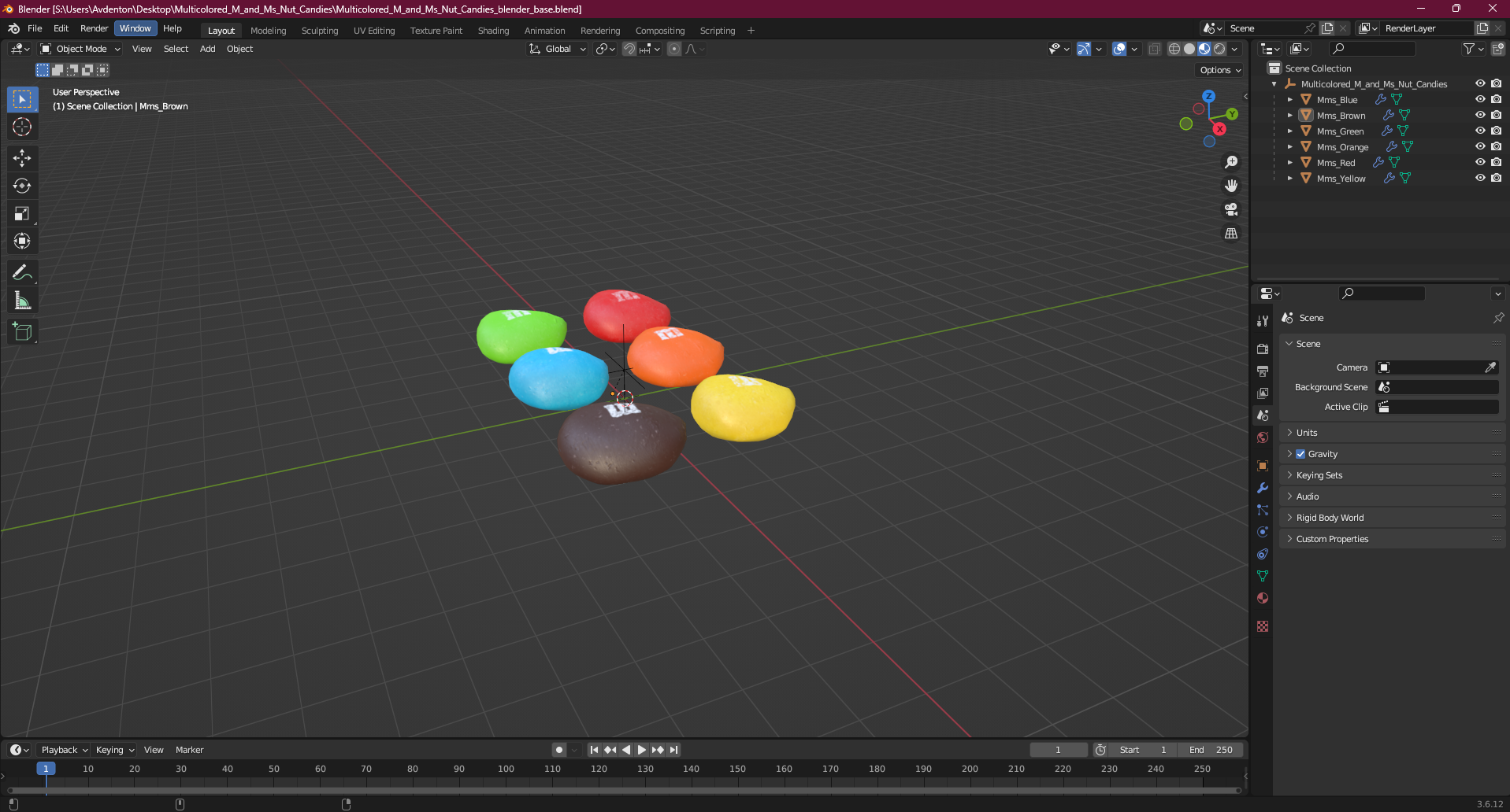 3D Multicolored M and Ms Nut Candies model